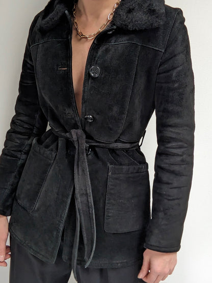 Vintage Caviar Belted Suede Jacket