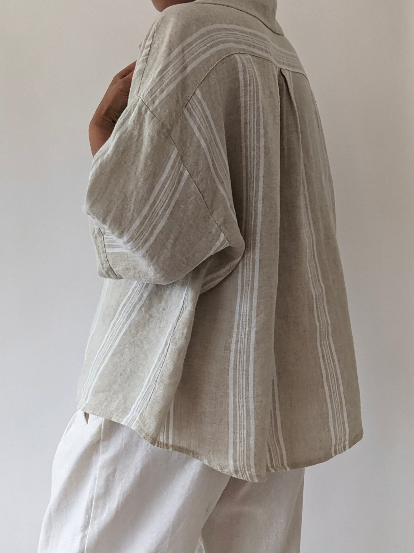 Vintage Striped Oat Linen Blouse
