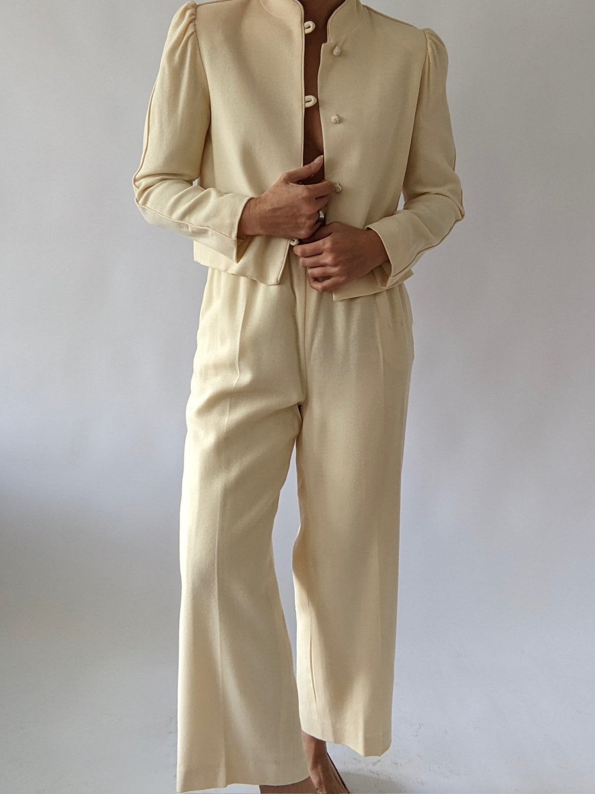 Vintage Buttercream Crepe Wool Pantsuit