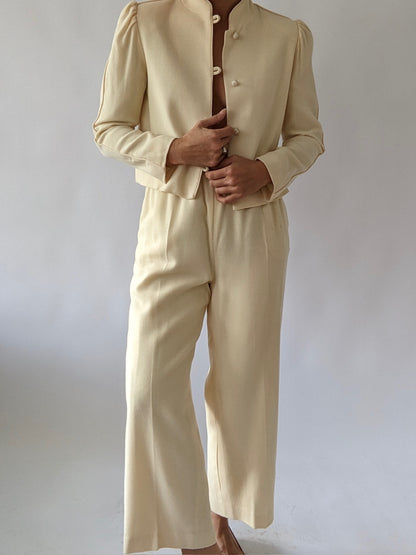 Vintage Buttercream Crepe Wool Pantsuit