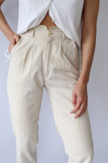 Vintage Sand Stripe Pleated Trouser