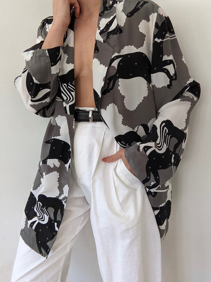 Rare Vintage Equestrian-Themed Silk Open Jacket