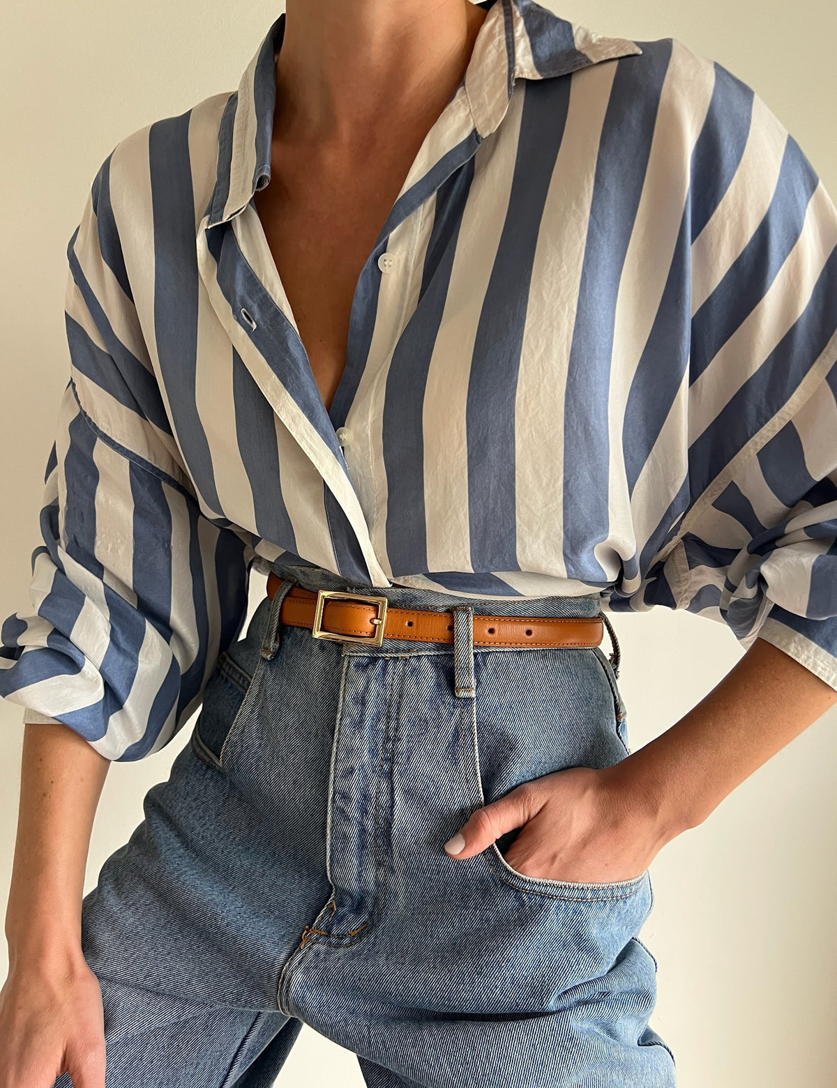 Vintage Sky Striped Silk Button Down