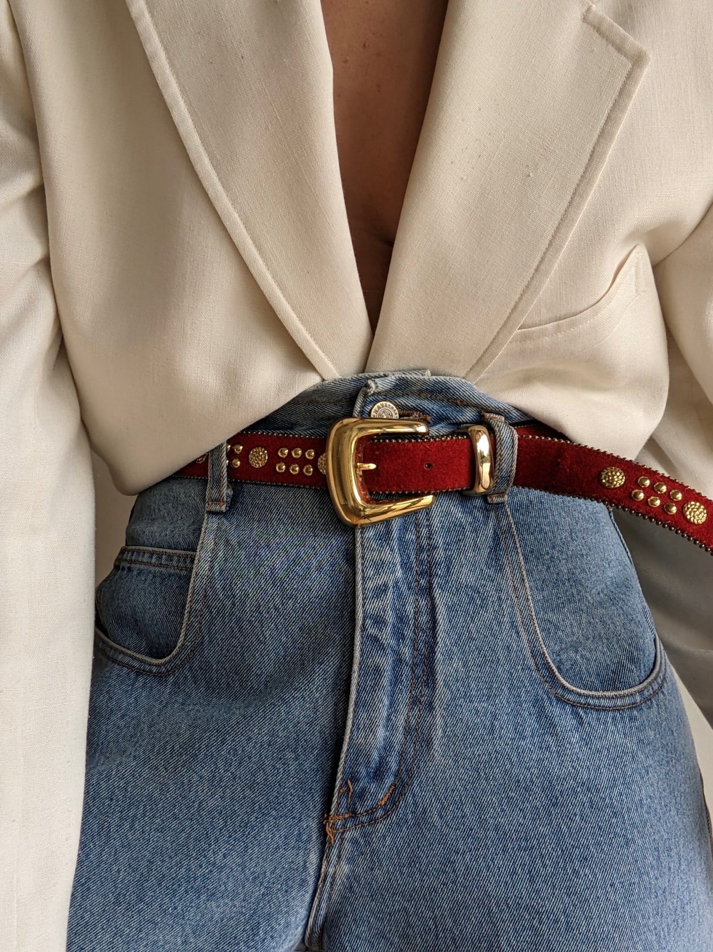 Vintage Studded Crimson Suede Belt