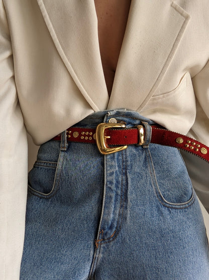 Vintage Studded Crimson Suede Belt