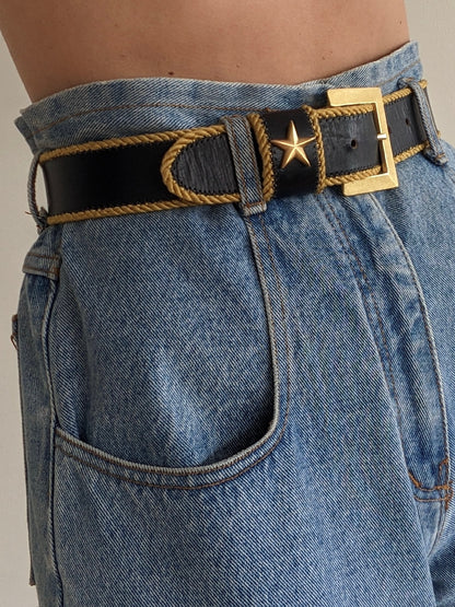 Vintage Nautical Star Pendant Leather Belt