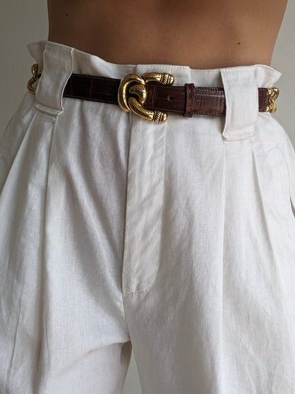 Vintage Gold Link & Embossed Italian Leather Belt