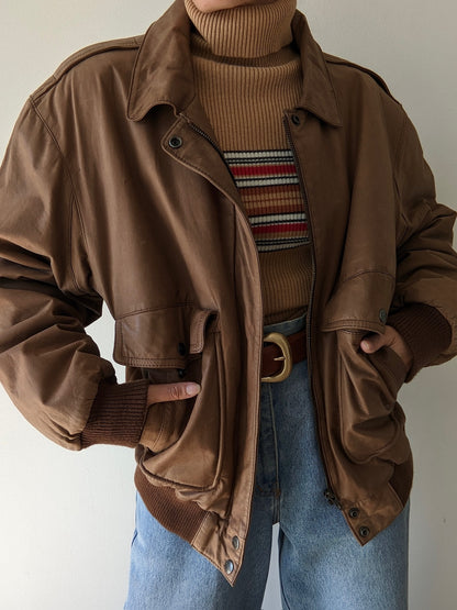 Vintage Faded Toffee Leather Bomber