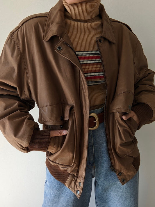 Vintage Faded Toffee Leather Bomber