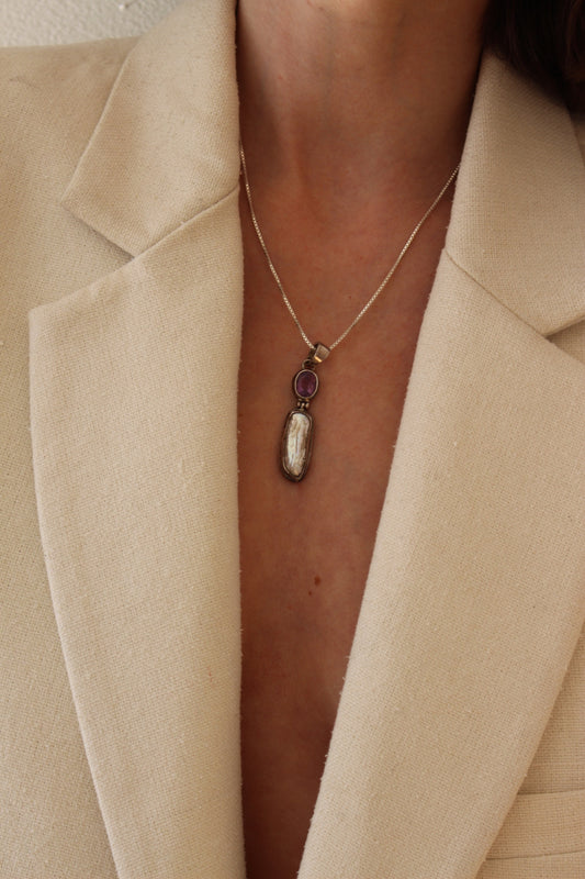 Gorgeous Vintage Baroque Pearl & Amethyst Sterling Silver Pendant