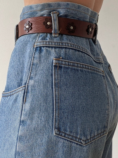 90s Flower Appliqué Leather Belt
