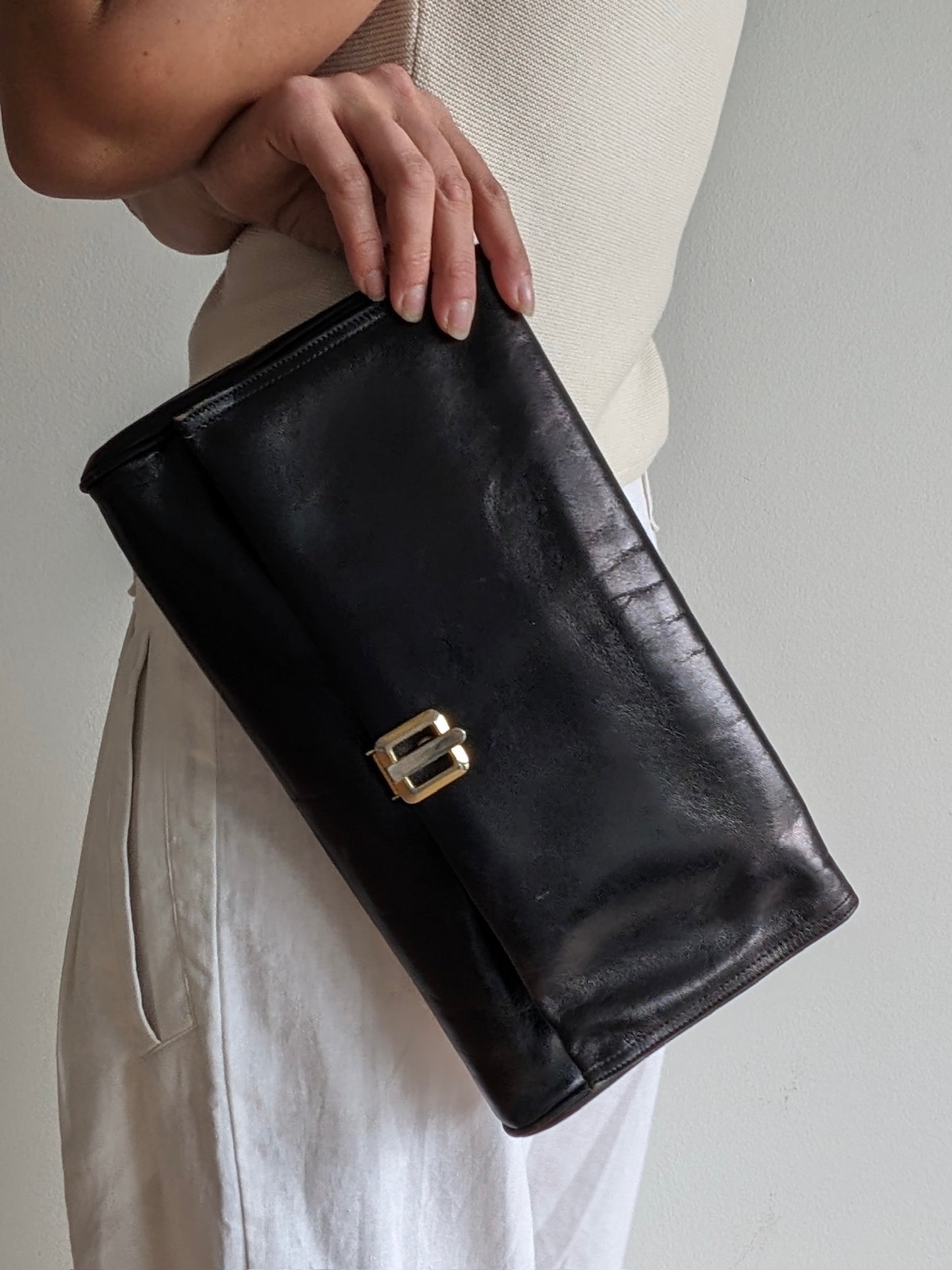 Vintage Italian Onyx Leather Clutch