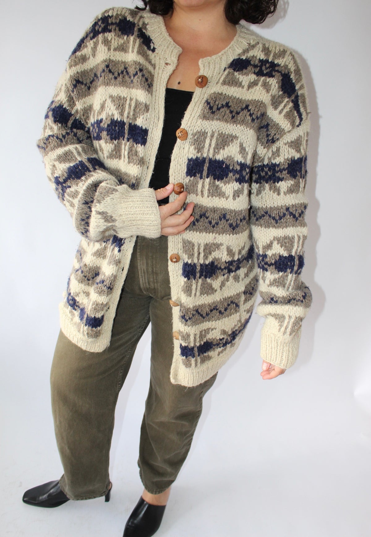 Vintage Hand Knit Patterned Wool Cardigan