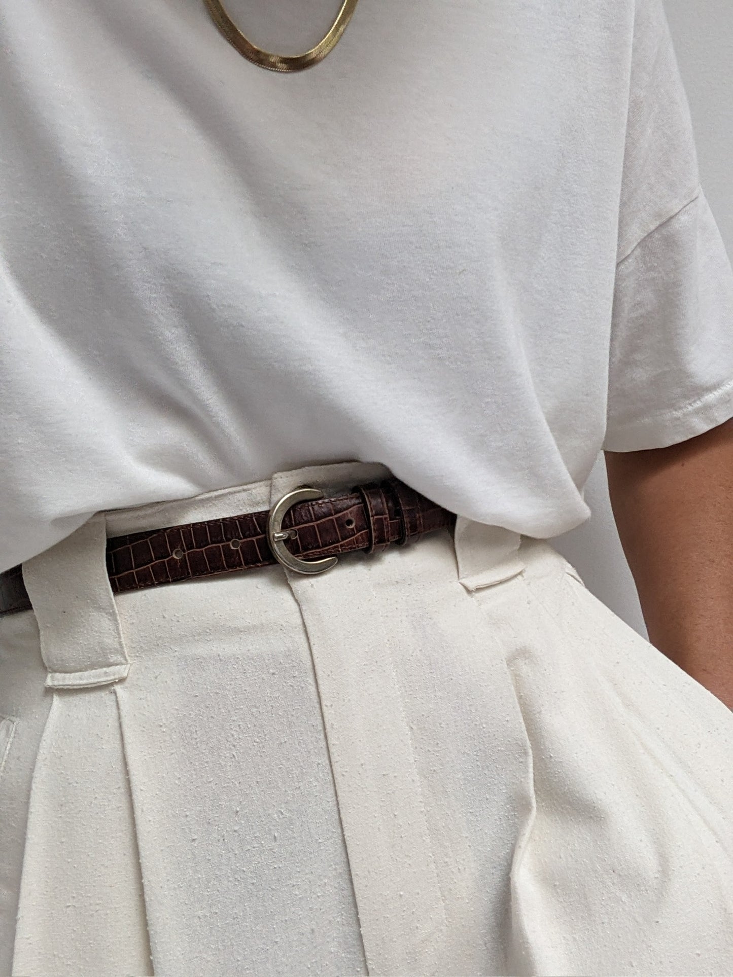 Vintage Walnut Embossed Leather Belt