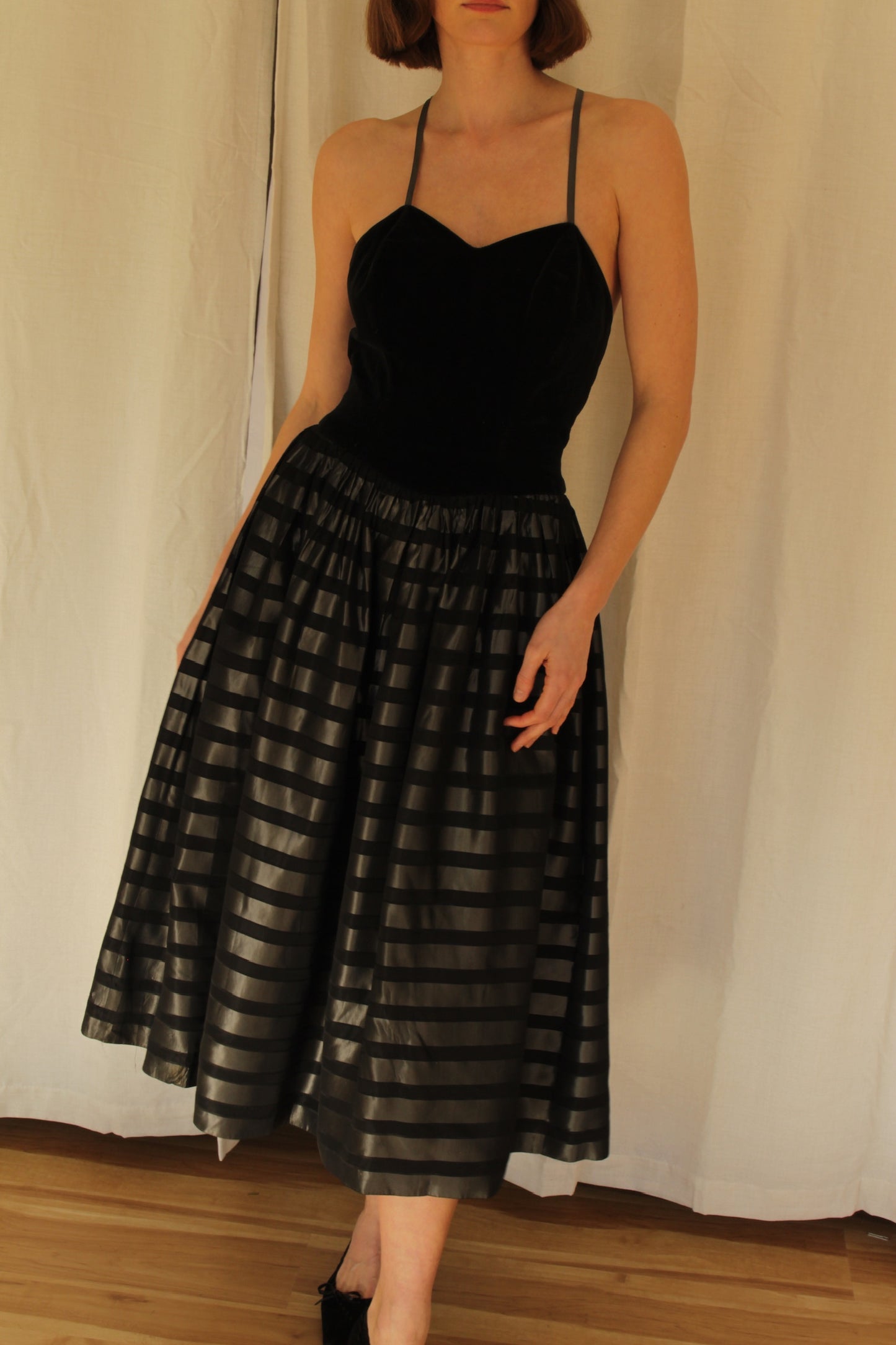 Stunning Vintage Velvet & Striped Dress
