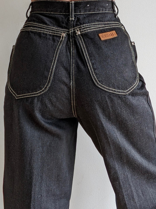 Vintage Gitano Ink Black Pleated Denim