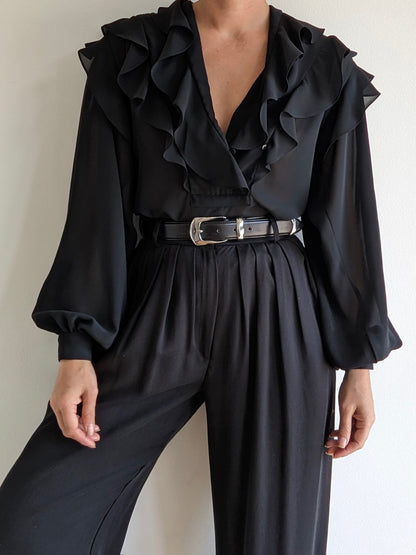 Vintage Sheer Onyx Ruffled Blouse
