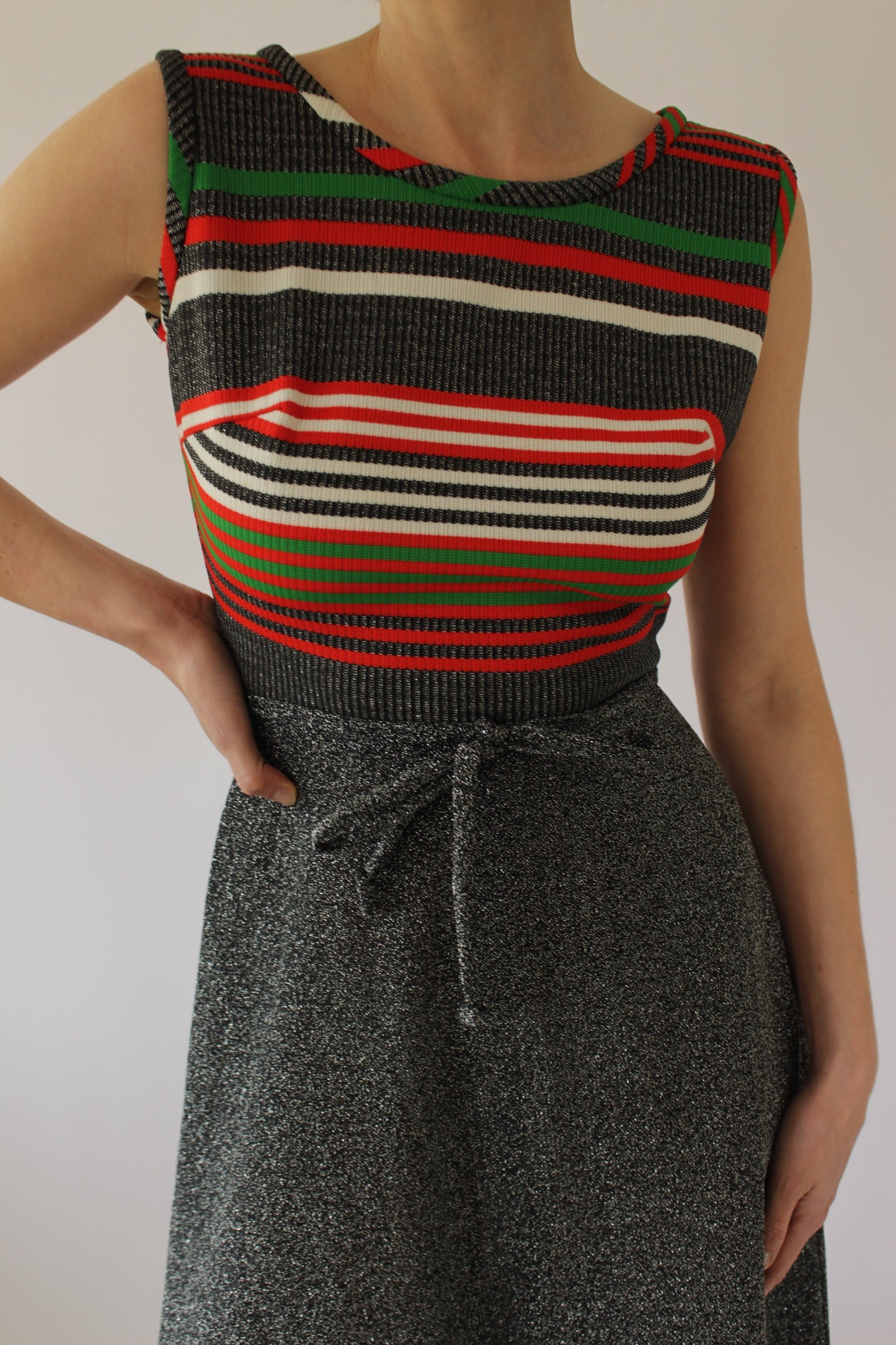 Amazing Vintage Striped Metallic Maxi Dress