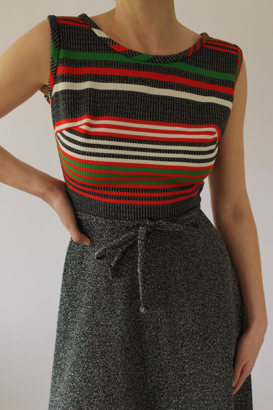 Amazing Vintage Striped Metallic Maxi Dress