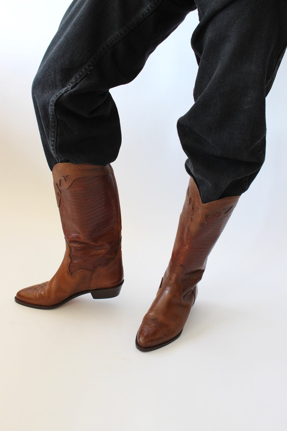 Vintage Cognac Embossed Cowboy Boots
