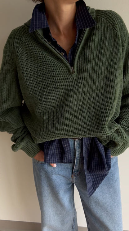 Forest Ribbed Cotton Popover Sweater
