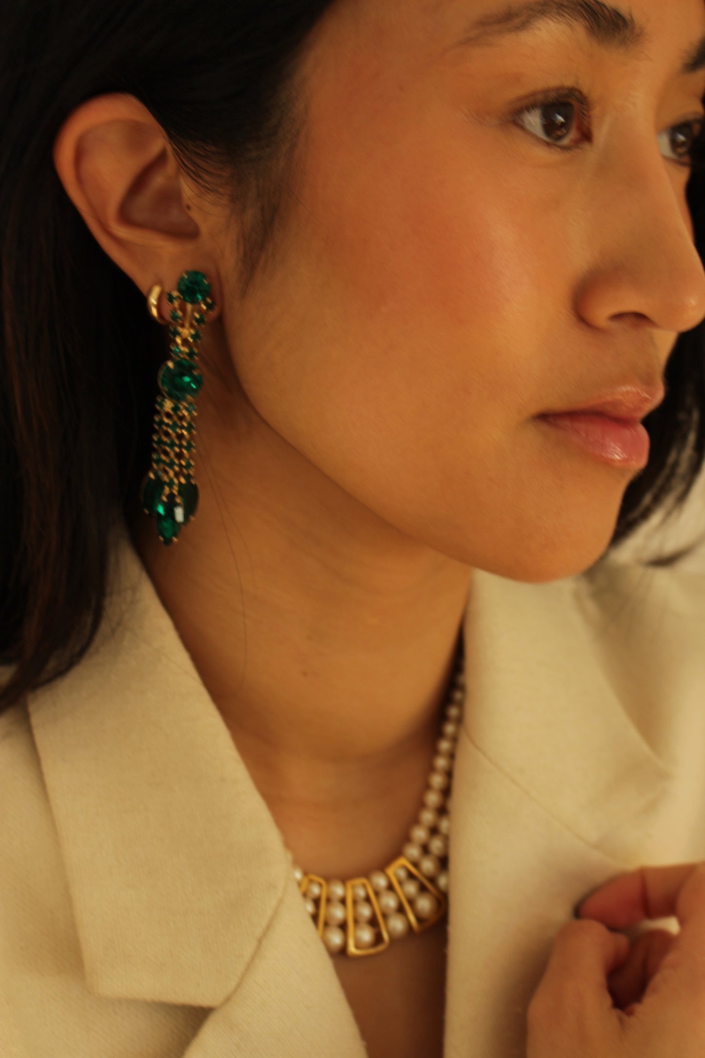 Vintage Emerald Rhinestone Dangle Earrings