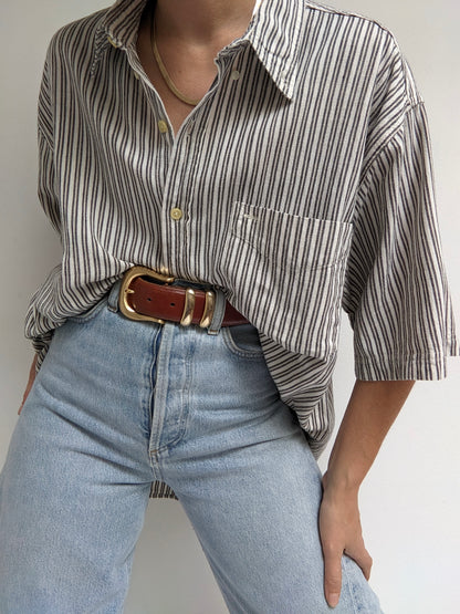 90s Striped Linen Button Down