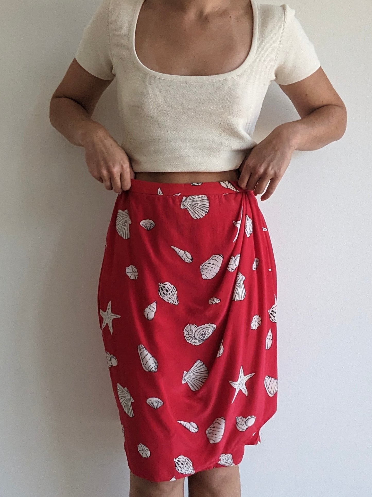 Lovely Vintage Seashell-Print Silk Skirt