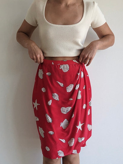 Lovely Vintage Seashell-Print Silk Skirt
