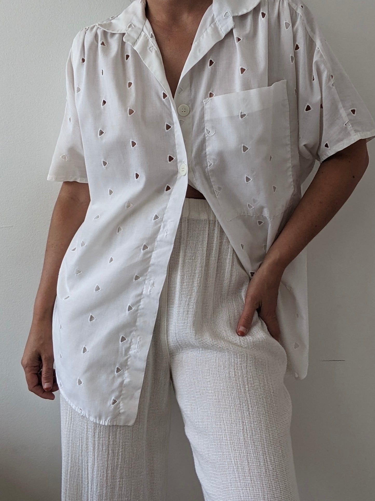 Vintage Lightweight Eyelet Button Up