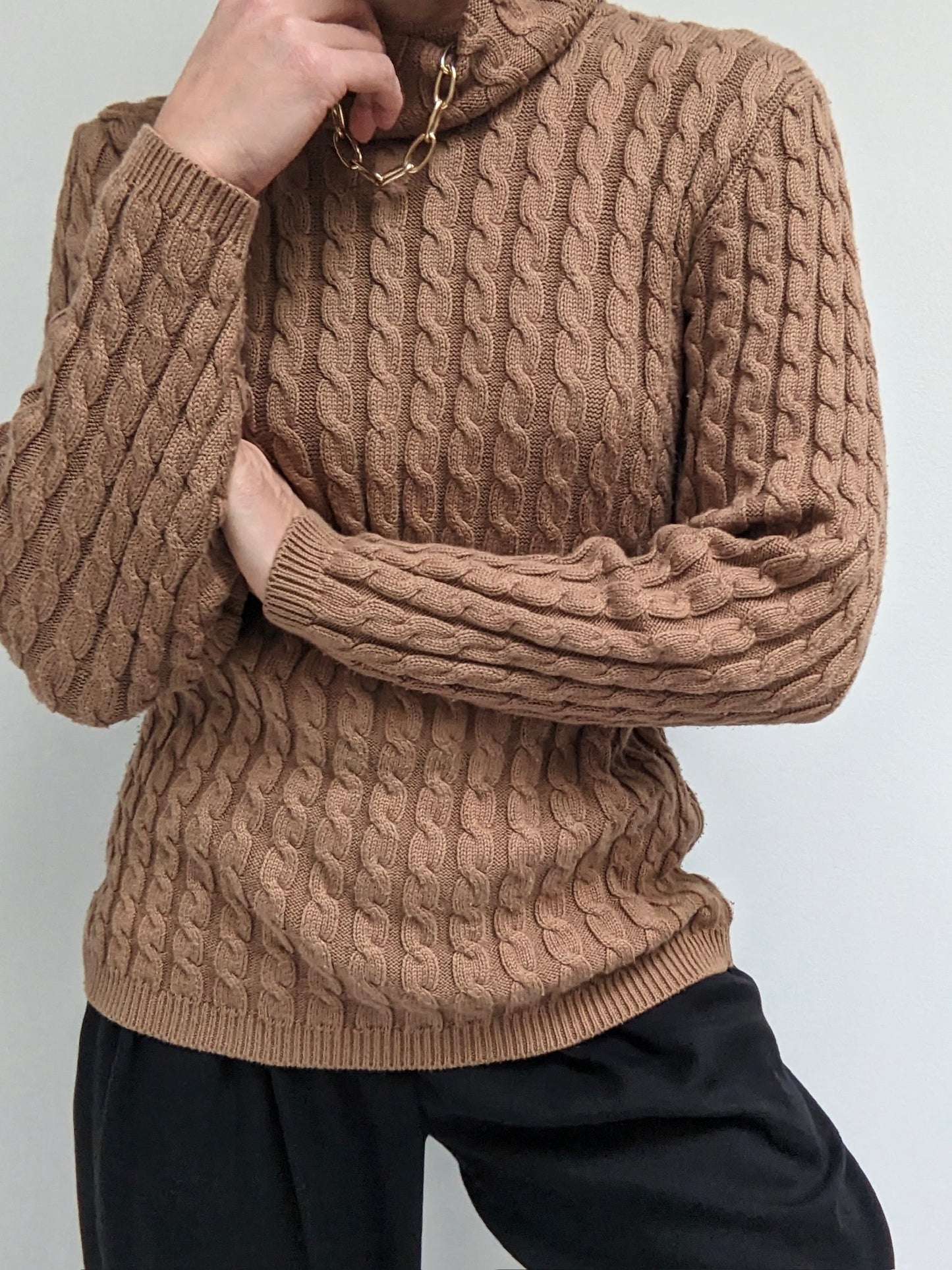 Vintage Toffee Cable Knit Turtleneck
