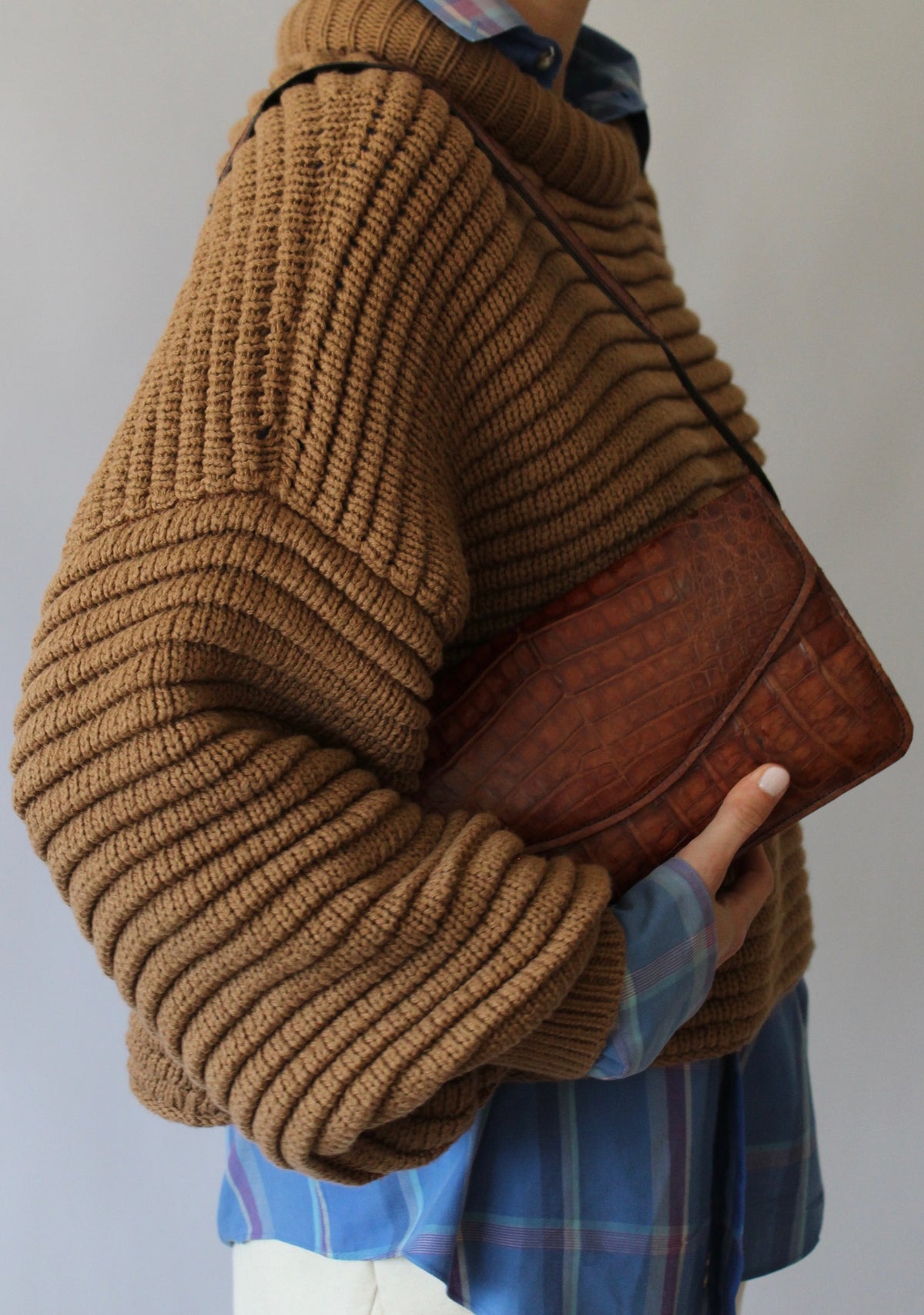 Vintage Alligator-Embossed Leather Bag