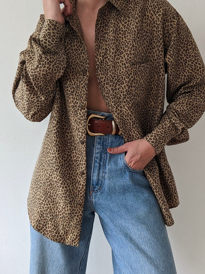 Vintage Animal Print Silk Blouse