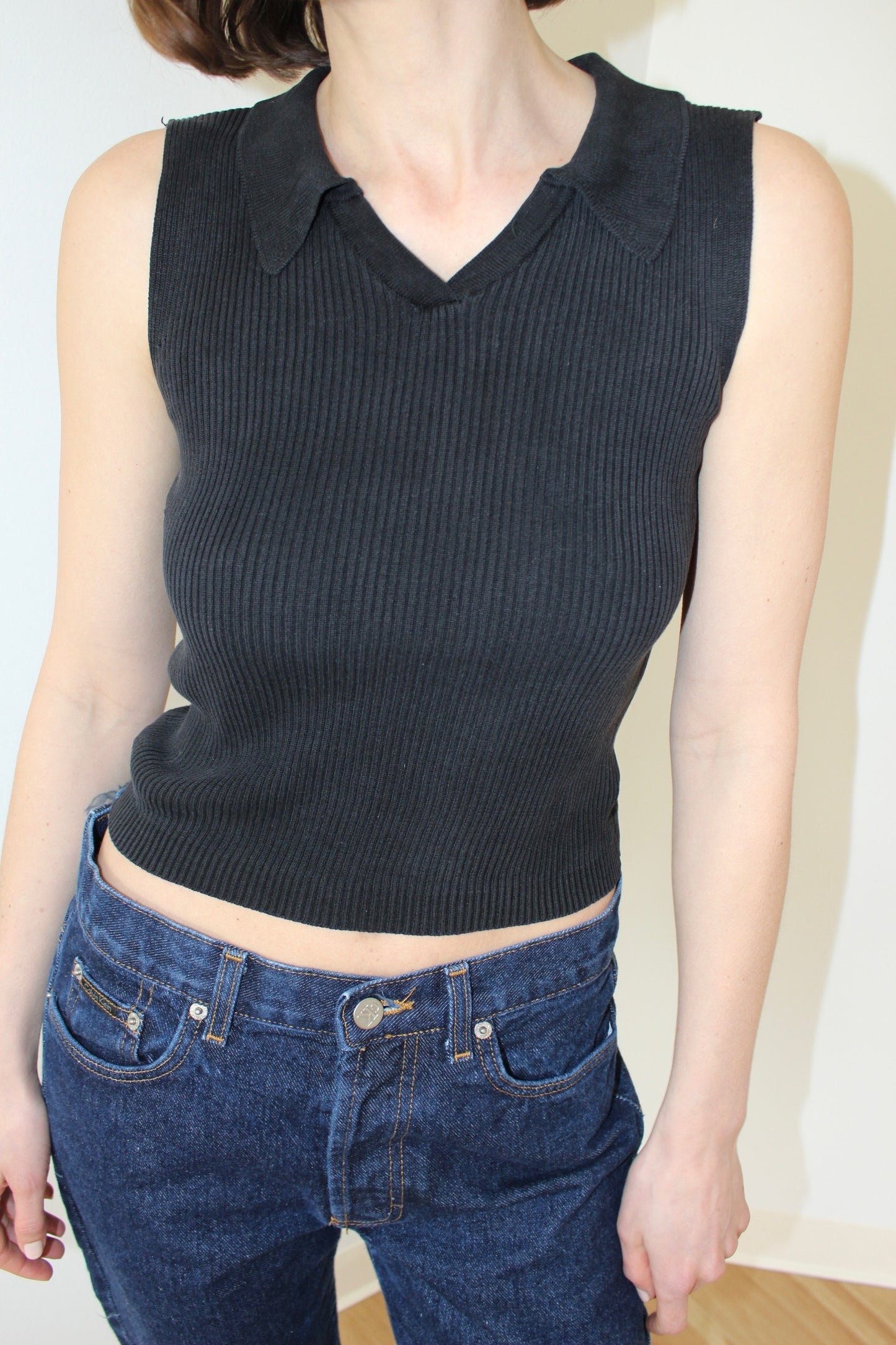90s Faded Black Sleeveless Silk Top