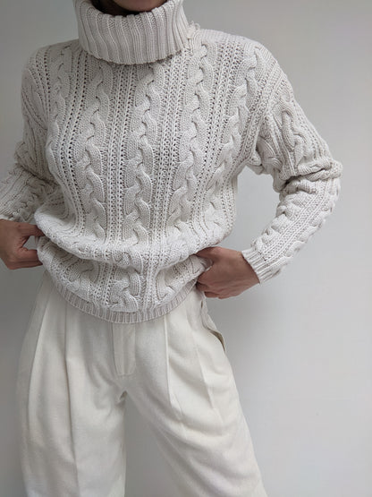 Vintage Cream Chunky Cotton Turtleneck