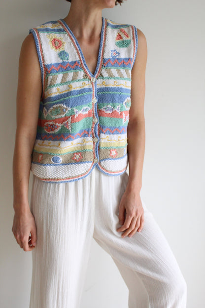Vintage Fish Embroidered Sweater Vest