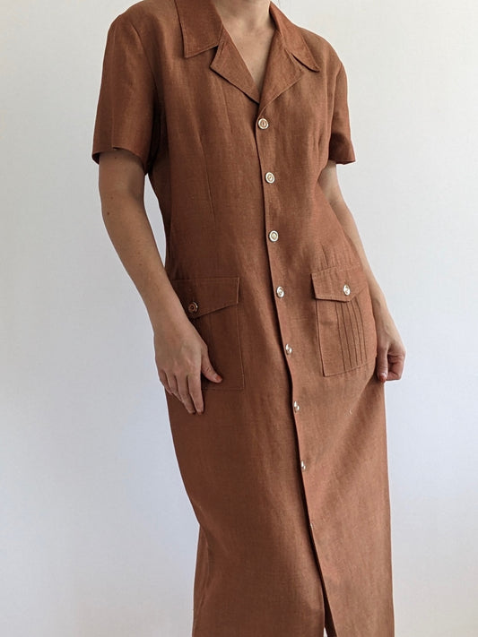 Vintage Rust Woven Linen Dress