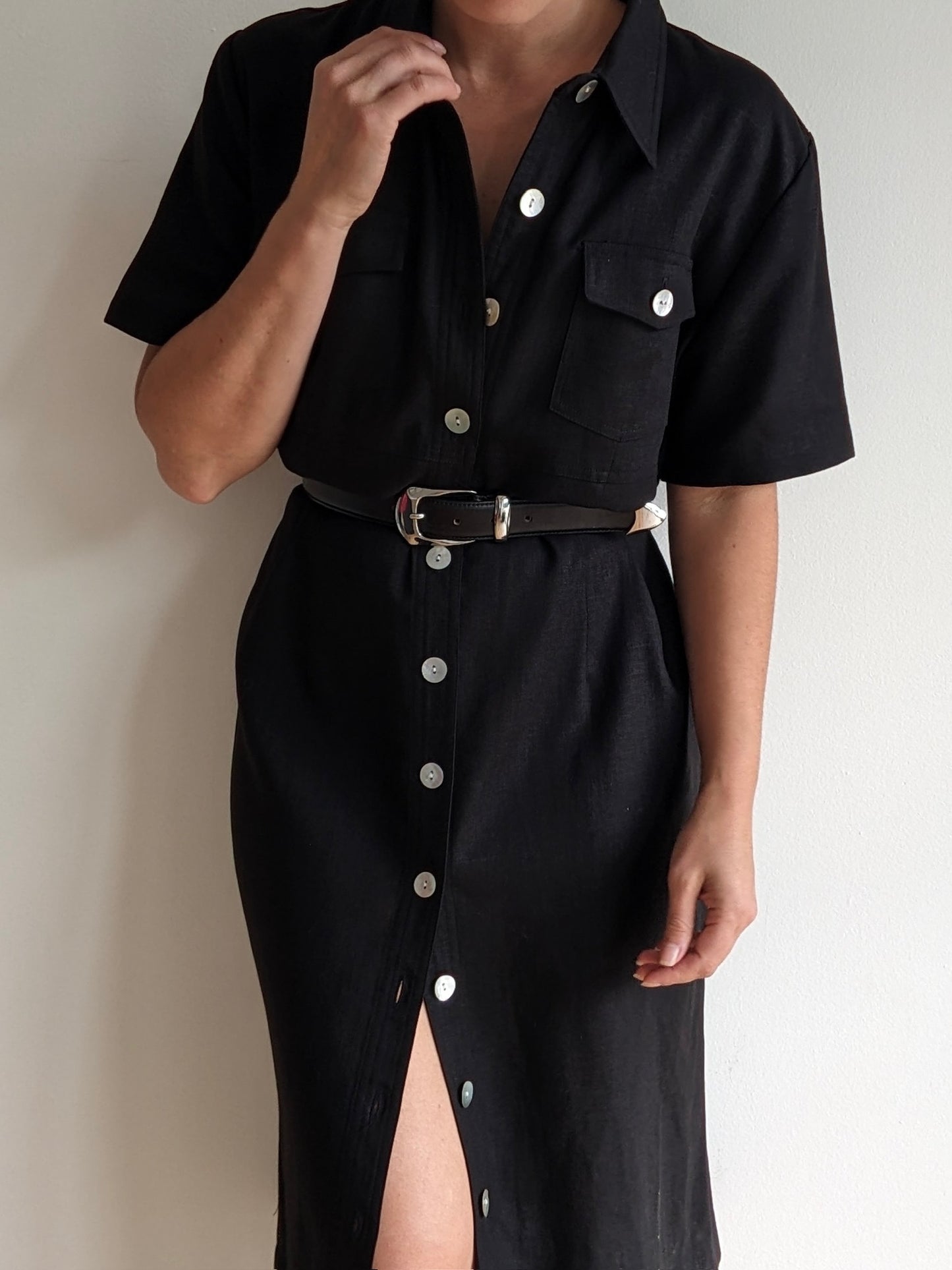 Vintage Black Linen Market Dress