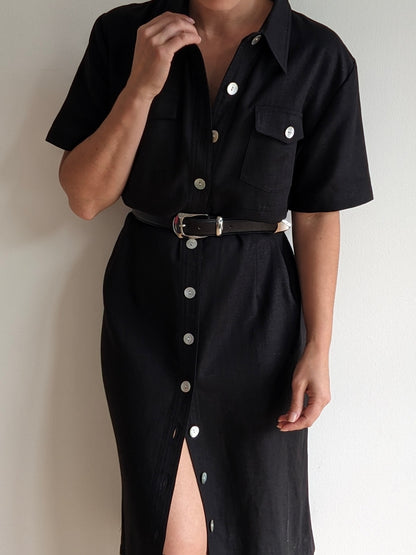 Vintage Black Linen Market Dress