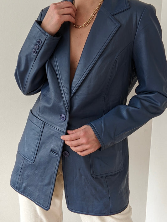 Rare Cerulean Smooth Leather Jacket
