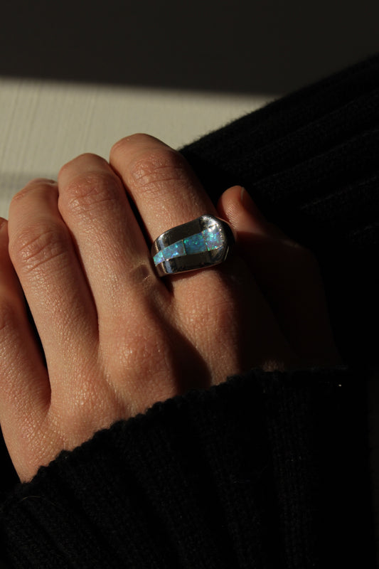 Vintage Sterling Silver & Opal Modernist Ring