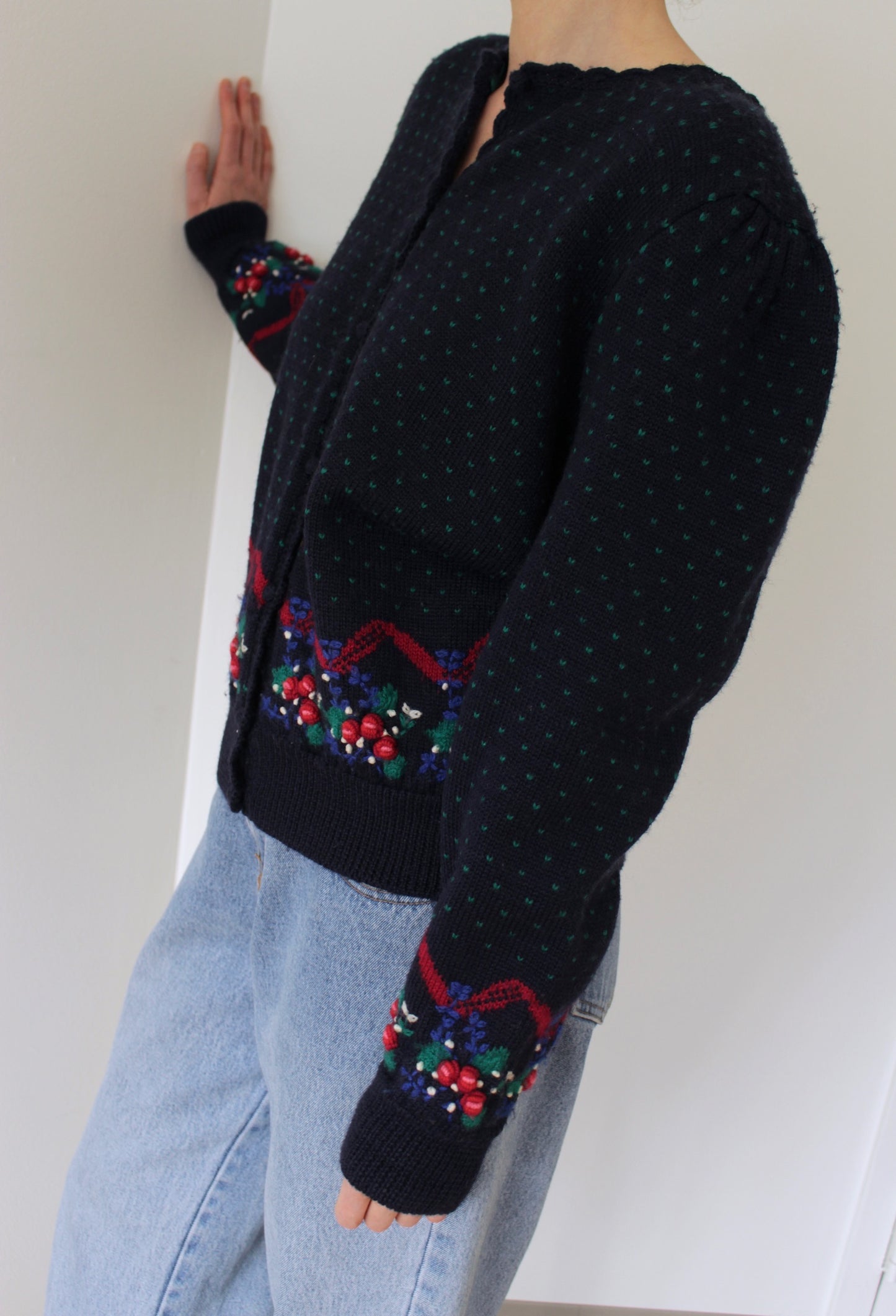 Sweetest Vintage Hand-Embroidered Wool Cardigan