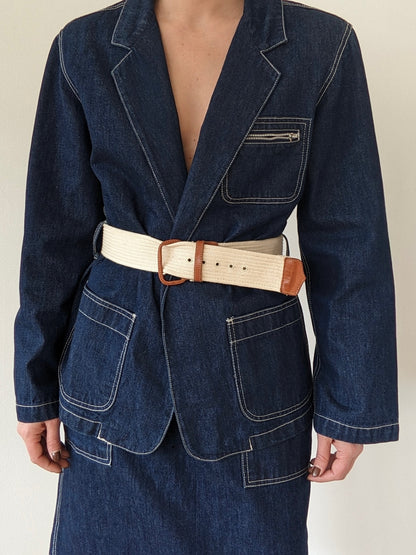 Vintage Belted Dark Wash Denim Wrap Skirt Set