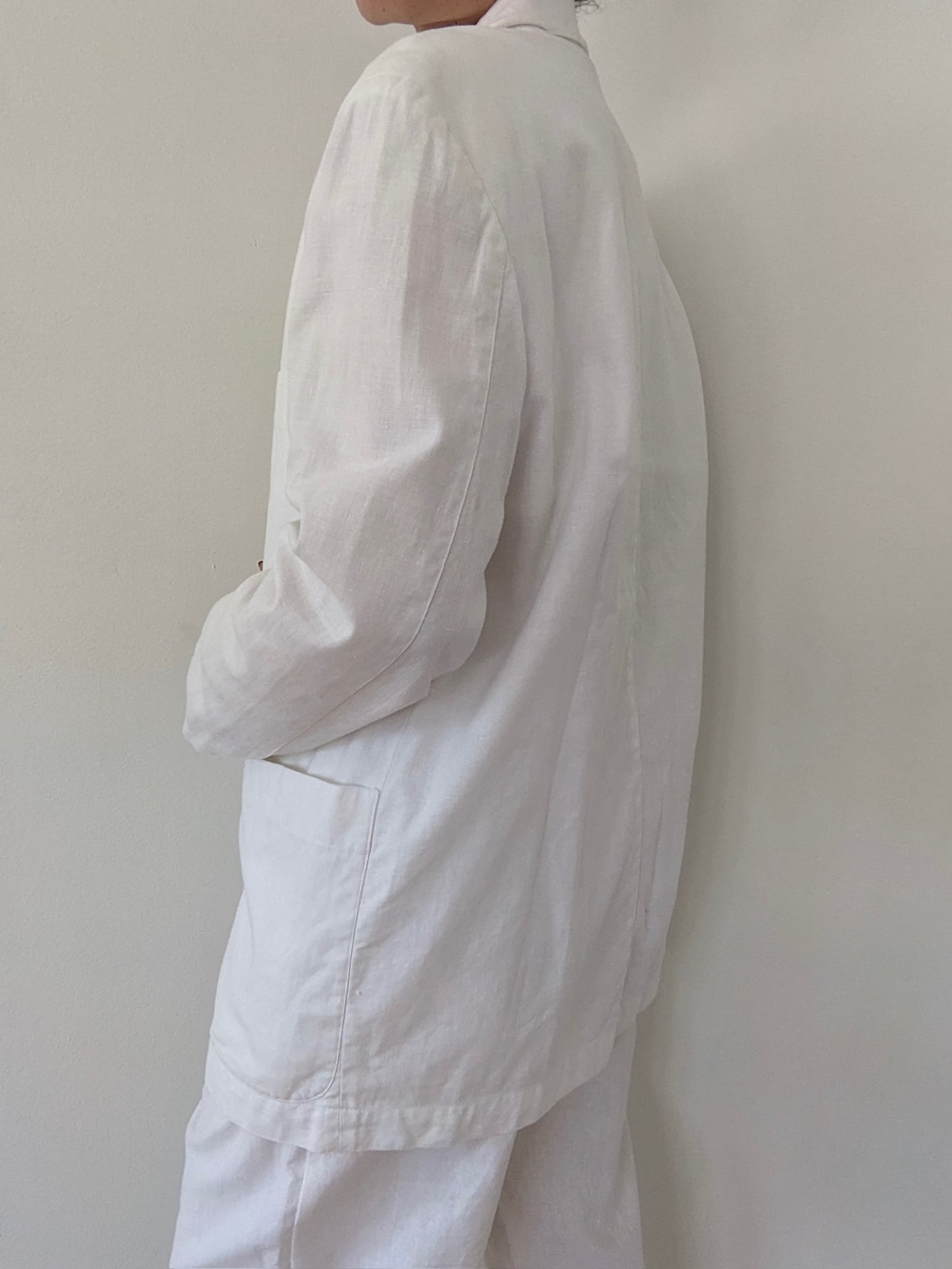 Vintage White Woven Cotton Blazer