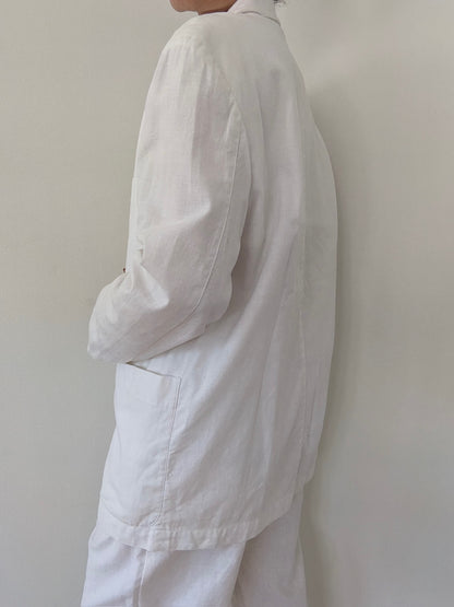 Vintage White Woven Cotton Blazer