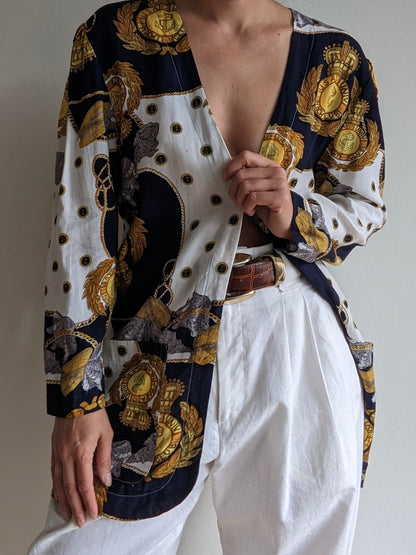 Vintage Nautical Print Open Blazer