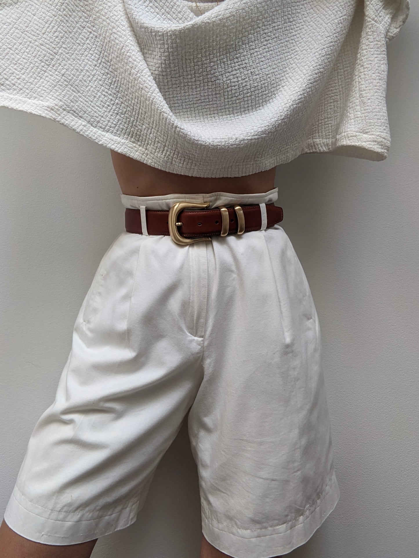 Vintage Ivory Twilled Cotton Shorts