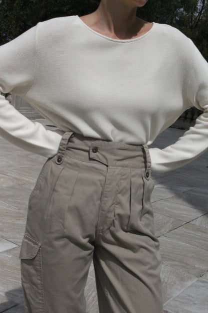 Vintage Pleated Cotton Twill Cargo Pants