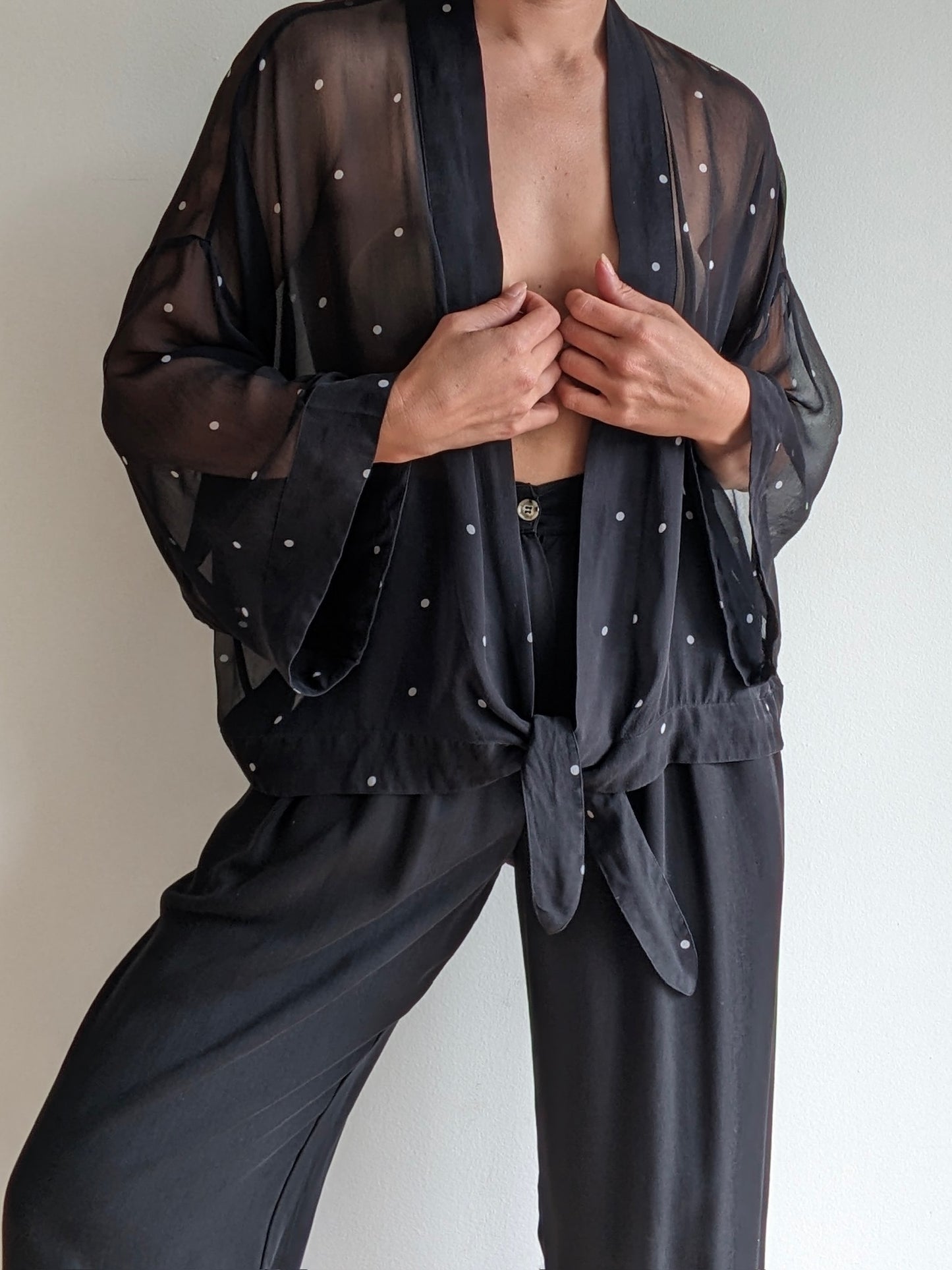 Vintage Sheer Polka Dot Silk Tie Top