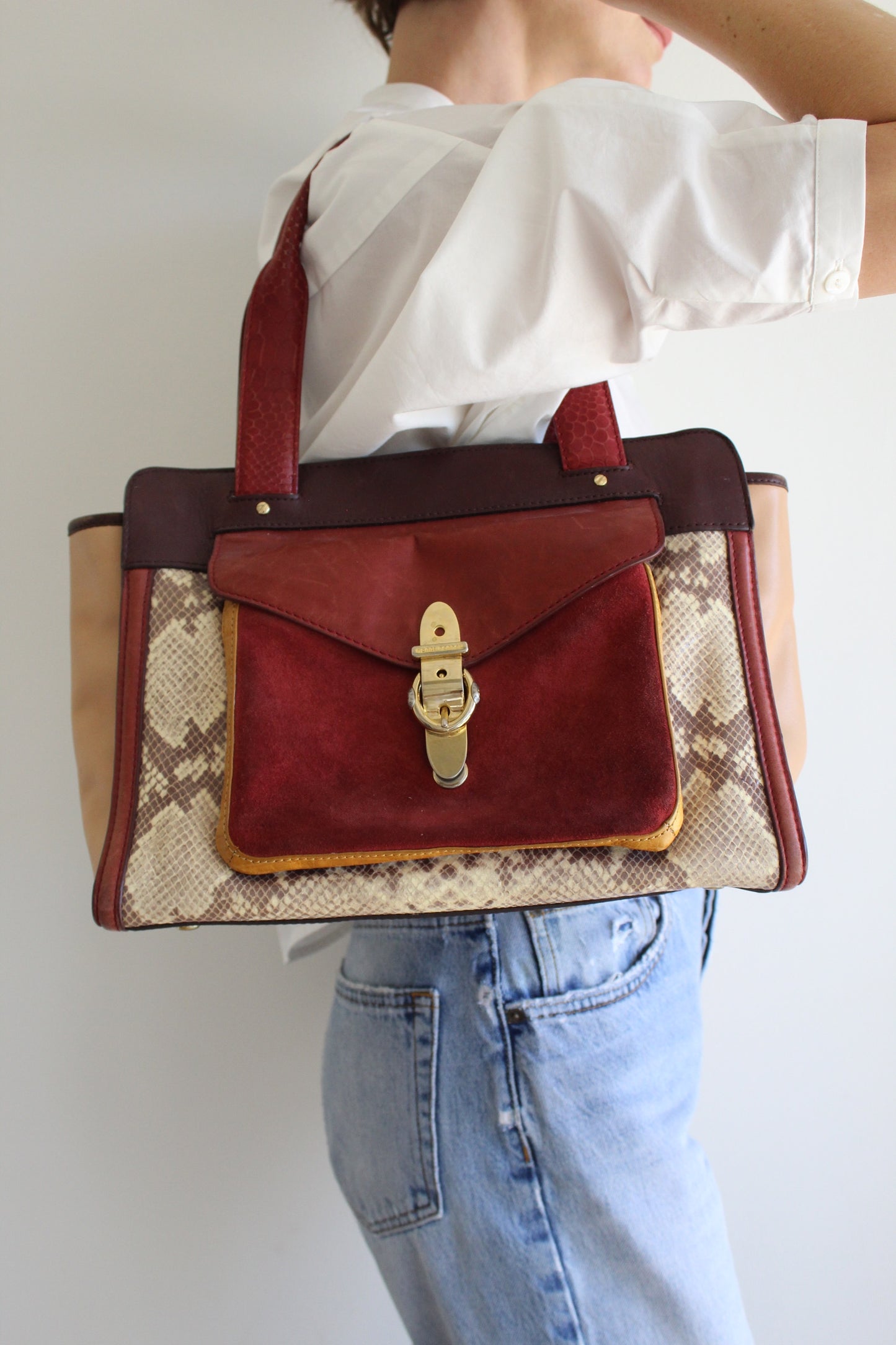 Incredible Henri Bendel Tonal Leather & Snakeskin Bag